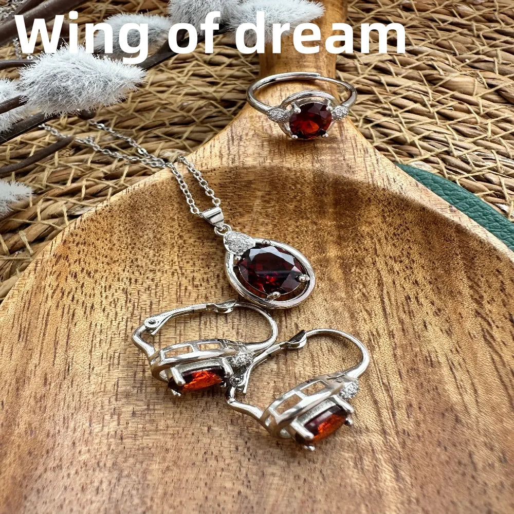 Luxury 925 Sterling Silver Jewelry Set, Inlaid With Red Crystal Zircon Necklace Earrings Ring Fashion Women's Couple Jewelry Set    Home Decor Supply | Online Retail | ShoreShopper.com