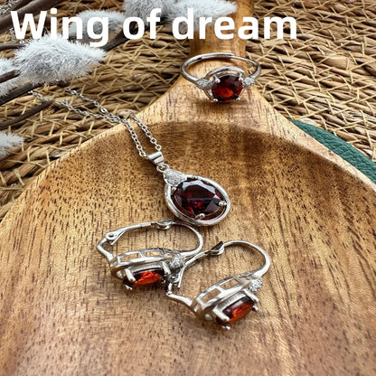 Luxury 925 Sterling Silver Jewelry Set, Inlaid With Red Crystal Zircon Necklace Earrings Ring Fashion Women's Couple Jewelry Set    Home Decor Supply | Online Retail | ShoreShopper.com