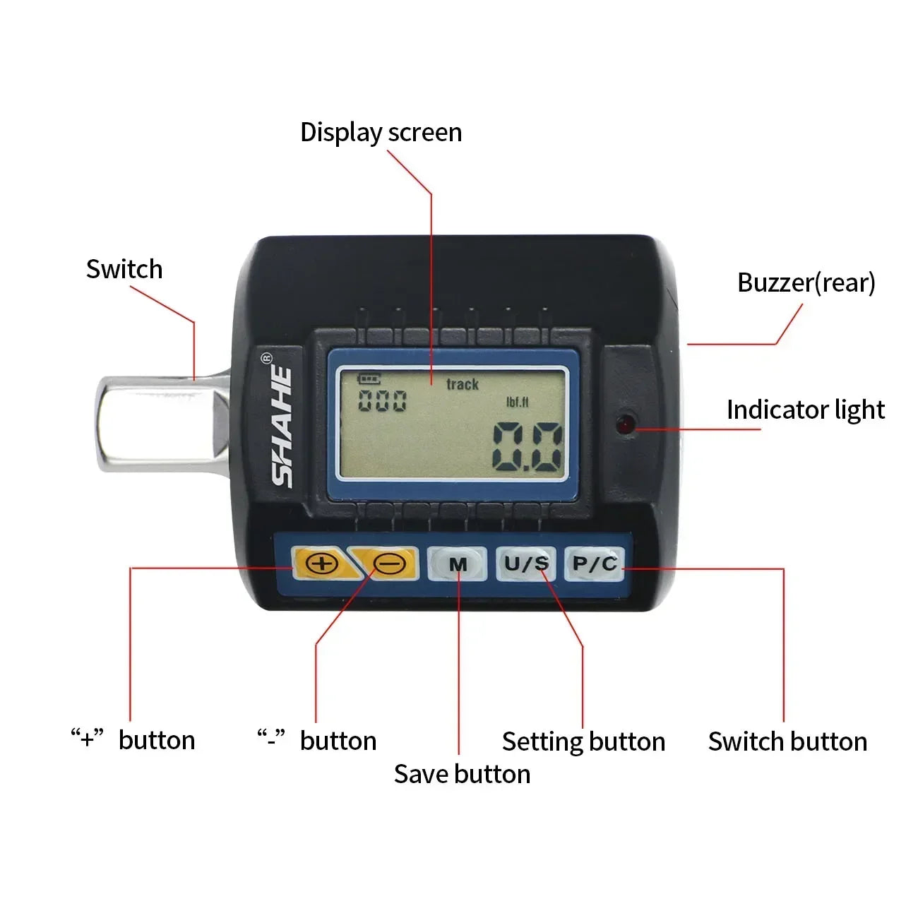 SHAHE High Precision Mini Torque Adapter Square Drive 1/2''1/4'' 3/8'' Digital Torque Wrench Electronic Digital Torque Meter - ShoreCo.Shop