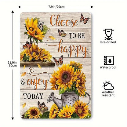 Rustic Iron Wall Sign | Vintage Sunflower & Butterfly | 'Choose to Be Happy' Motivational Quote | 8x12 Inch Metal Art    Home Decor Supply | Online Retail | ShoreShopper.com