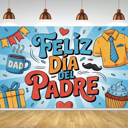 Spanish Feliz Dia Papa Backdrop Father's Day Photo Background Balloon Mustache Tie Banner Dad Party Decoration  Booth Props    Your Coastal Marketplace | Shoreshopper.com