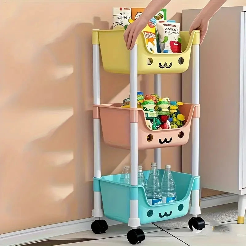 Multi-Tier Rolling Storage Cart, Slim Rolling Cart with Storage Bins and Hooks - Space-Saving Organizer, 360° Rotating Storage C    Home Decor Supply | Online Retail | ShoreShopper.com