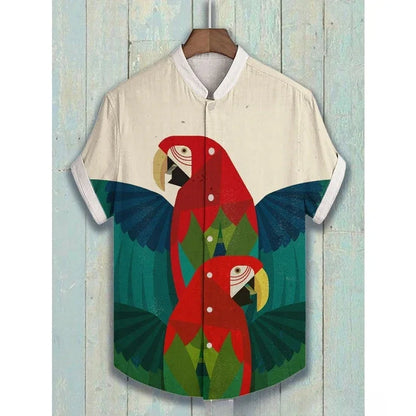 Men's Japanese Parrot Sakura Art Print Casual Shirt Men Blouses Summer Stand Collar Shirts Hawaiian Top Streetwear    Home Decor Supply | Online Retail | ShoreShopper.com