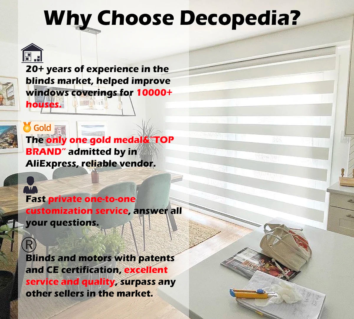 Decopedia Custom Made Zebra Blinds for Windows Motorized Roller Blinds Blackout Day and Night Window Blinds for Sliding Door - ShoreCo.Shop