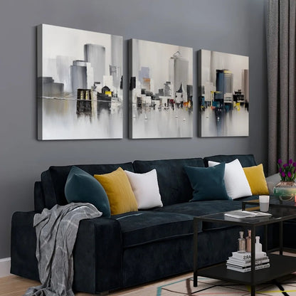 3 oil wall art - Modern New York print, colorful abstract cityscape of Brooklyn Bridge painting,1.5 inch thick wood frame    Home Decor Supply | Online Retail | ShoreShopper.com