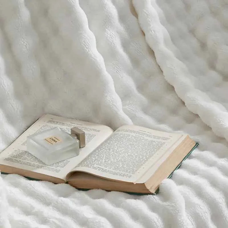3D Bubble White Plush Blanket Textured Flannel Fleece Soft Warm Cozy Couch Throw Blanket Gift Plaid - Soft Throw Blankets