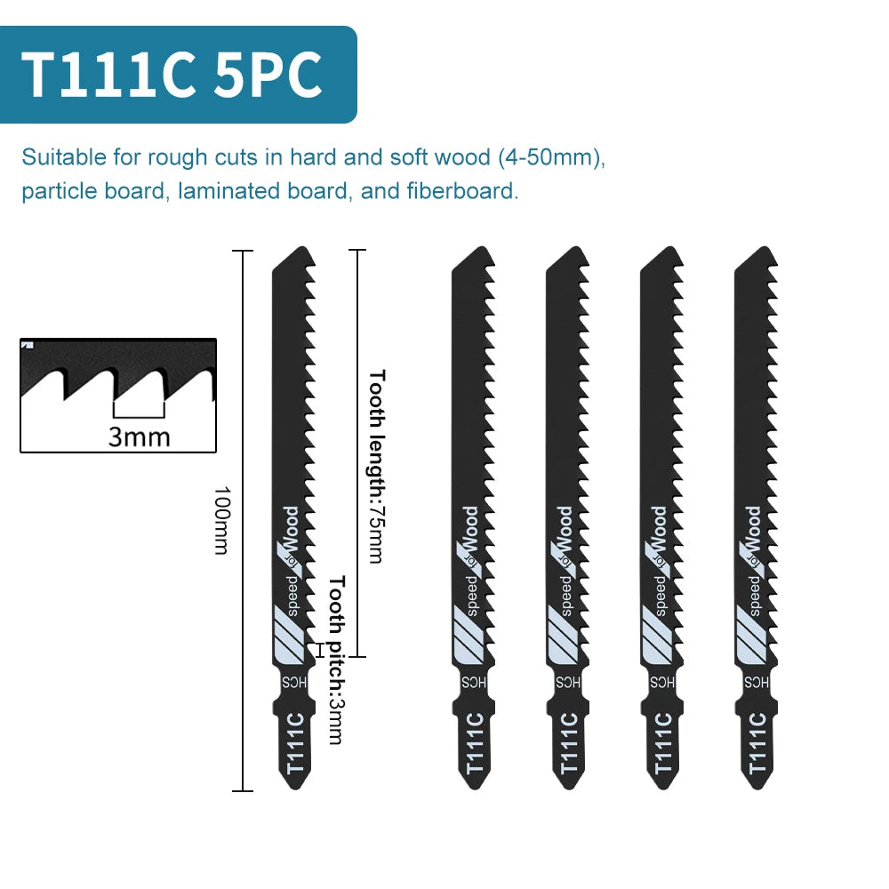 Jigsaw Blades Set T-Shank Jig Saw Blades for Wood Plastic and Metal Cutting Compatible as Bosch/DEWALT/RYOBI/One+/Makita - ShoreCo.Shop