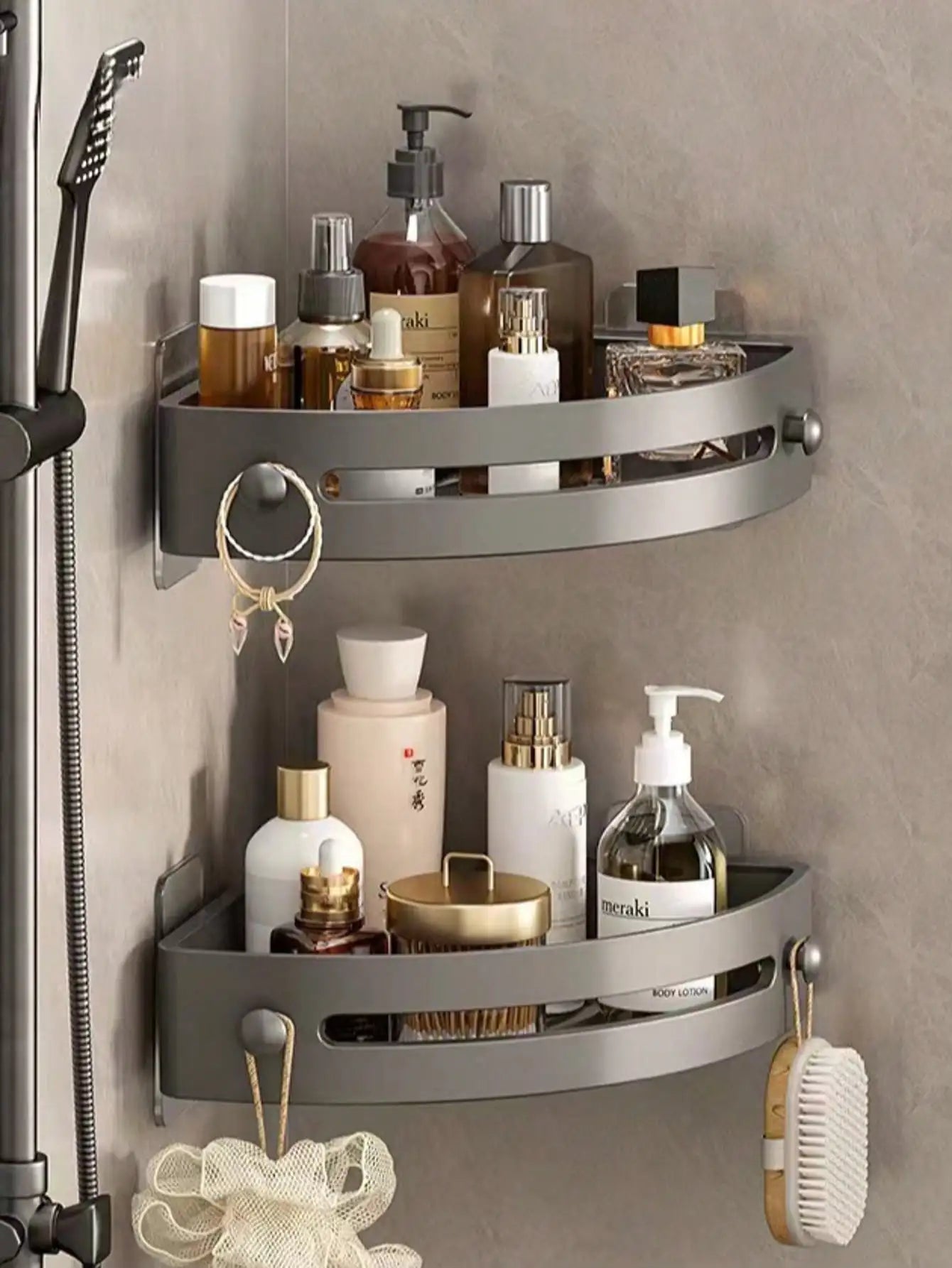 1/2Pcs Wall Mounted Corner Rack: No-Drill Black Bathroom Shampoo Towel Holder    Home Decor Supply | Online Retail | ShoreShopper.com