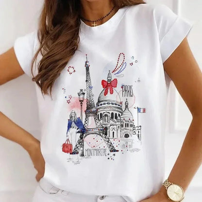 Paris Tower Print Short Sleeve Casual Women's Round Collar T-shirt Graphic T Shirts  Shirts for Women Clothes Oversized T Shirt    Home Decor Supply | Online Retail | ShoreShopper.com