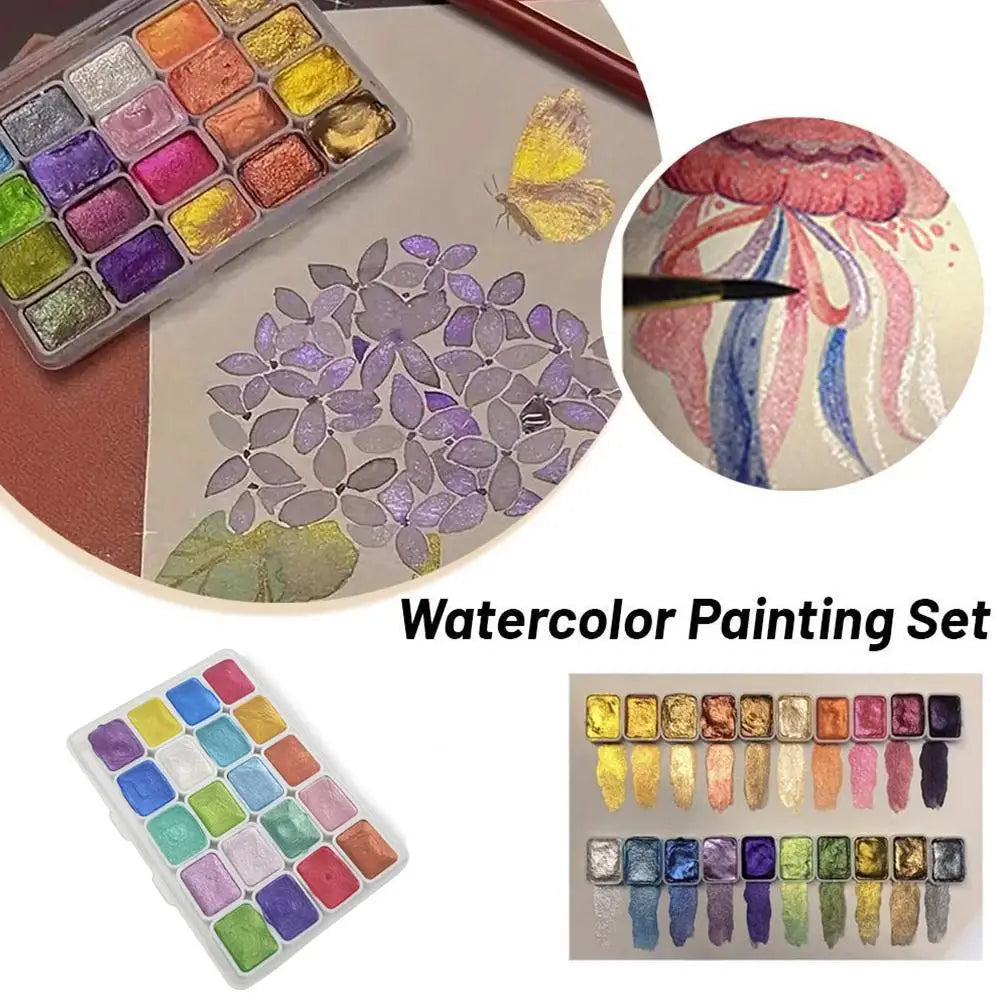 20 Colors Pearlescent Solid Watercolor Painting Set Portable Box Shiny Metal Painting Art Supplies Pigment Palette Drawing Tools    Home Decor Supply | Online Retail | ShoreShopper.com