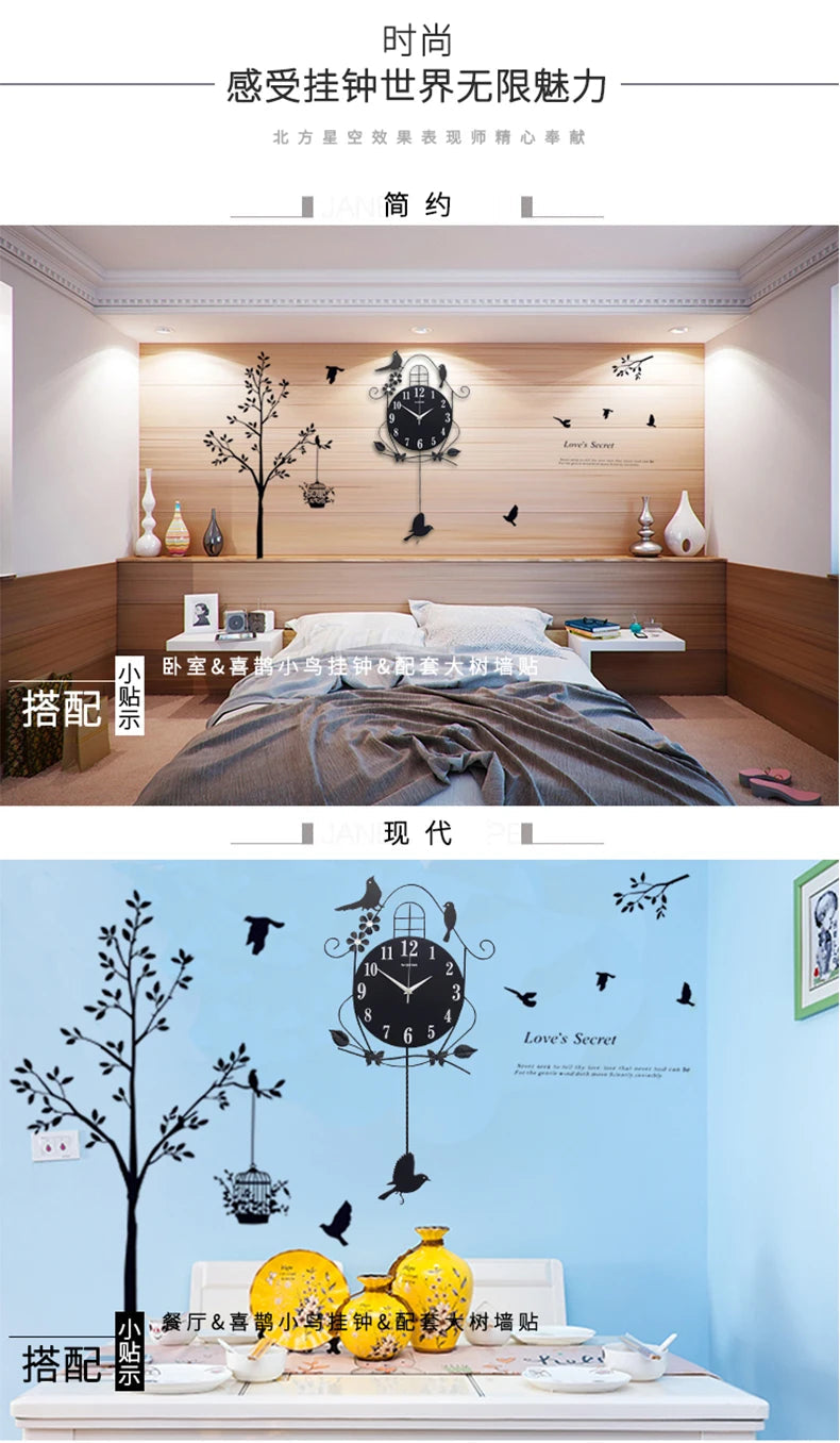 Creative Black Iron Swing Hanging Bird Wall Clock, Durable, Electronic, Large, Arts And Crafts, Modern Design    Home Decor Supply | Online Retail | ShoreShopper.com