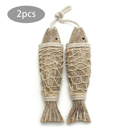 1 Pair Hand Carved Wooden Fish Hanging Marine Coastal Wall Sculptures Wooden Carved Fish Wall Decor Home Room Nautical Decor    Your Coastal Marketplace | Shoreshopper.com
