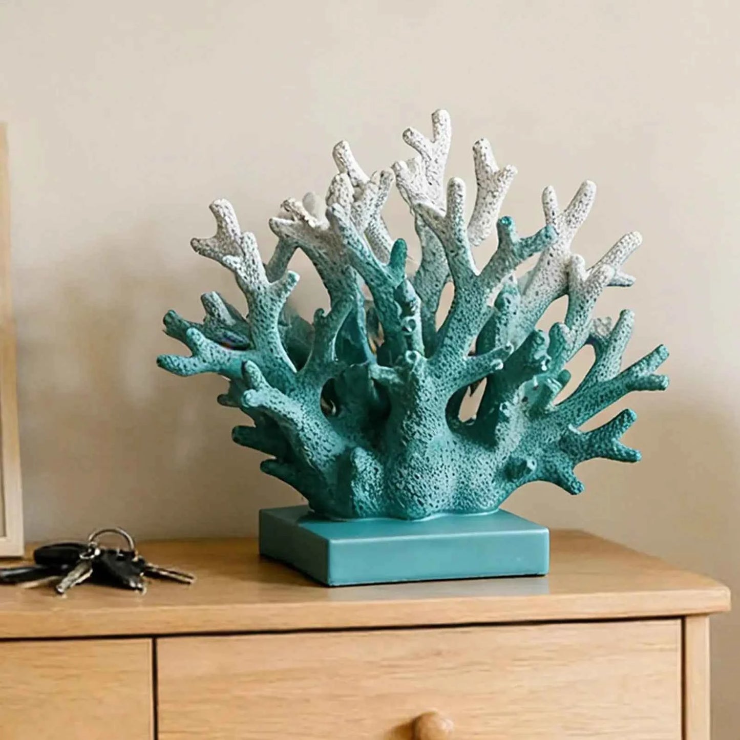 Realistic Coral Resin Statue Sea Themed Coastal Home Decor for Living Room Entrance, Nautical Wine Cabinet Courtyard Decor