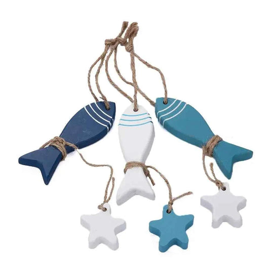 Mediterranean Style Marine Pendant Curtain Pendant Hanging Decor Starfish String Fish Nautical Decor Fish Skewer Crafts Pendant