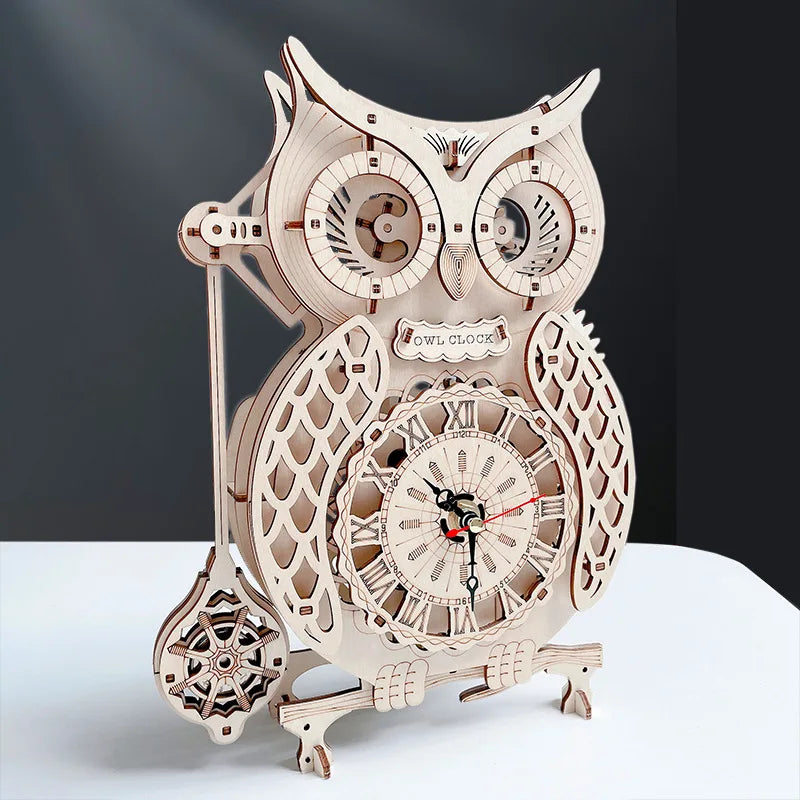 Wooden Puzzle 3D Owl Clock Model Building Kits Creative DIY Wall Clock Mechanical Retro Pendulum Clock Assembly Toy for Adults    Home Decor Supply | Online Retail | ShoreShopper.com