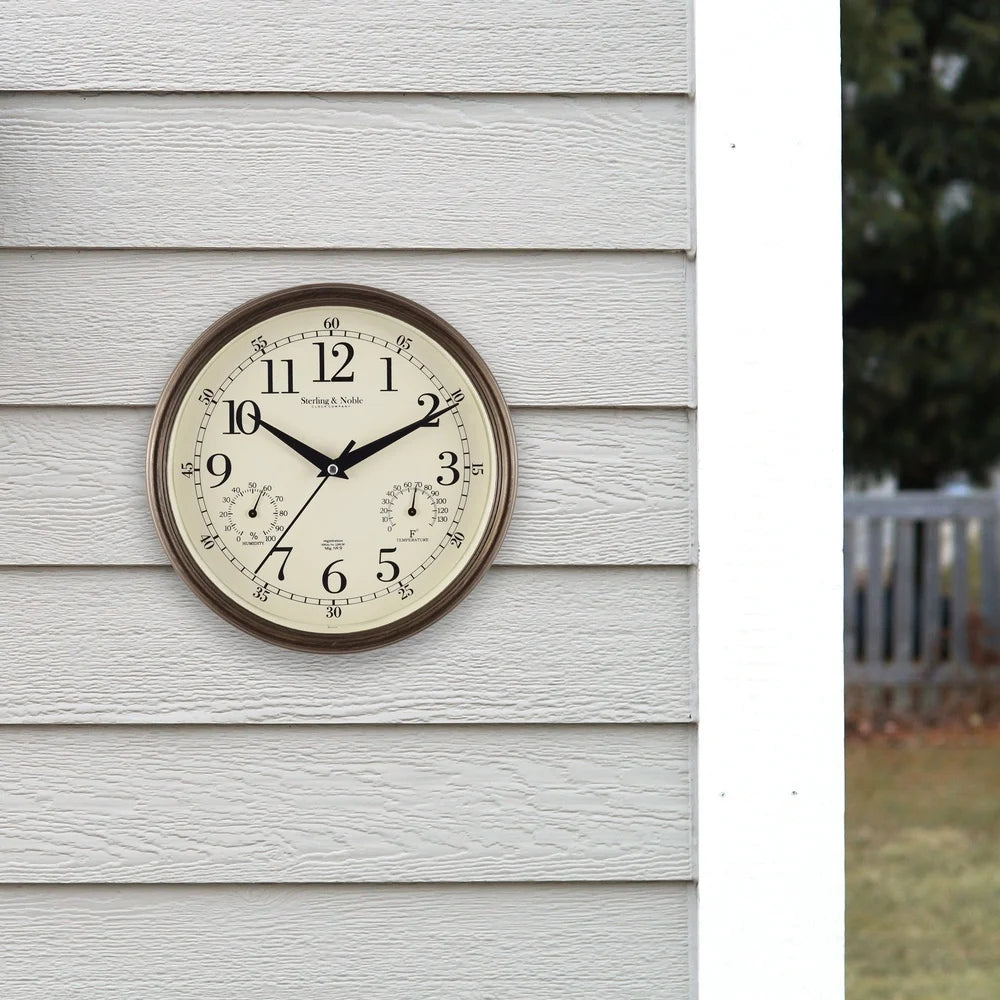 8.75 Inch Antique Bronze Indoor Outdoor Wall Clock with Thermometer Hygrometer Lightweight Durable Quartz Movement Analog Clock    Home Decor Supply | Online Retail | ShoreShopper.com