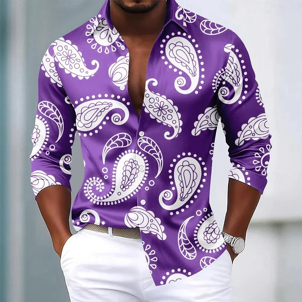 Men's Paisley Floral Print Shirt Fashionable Retro Casual Comfortable Soft Top for Social Party Holiday Clothing    Home Decor Supply | Online Retail | ShoreShopper.com
