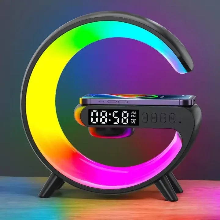Multifunction RGB Light Bluetooth Speaker Alarm Clock 15W Wireless Charger Stand Pad For iPhone Samsung Fast Charging Station - ShoreCo.Shop