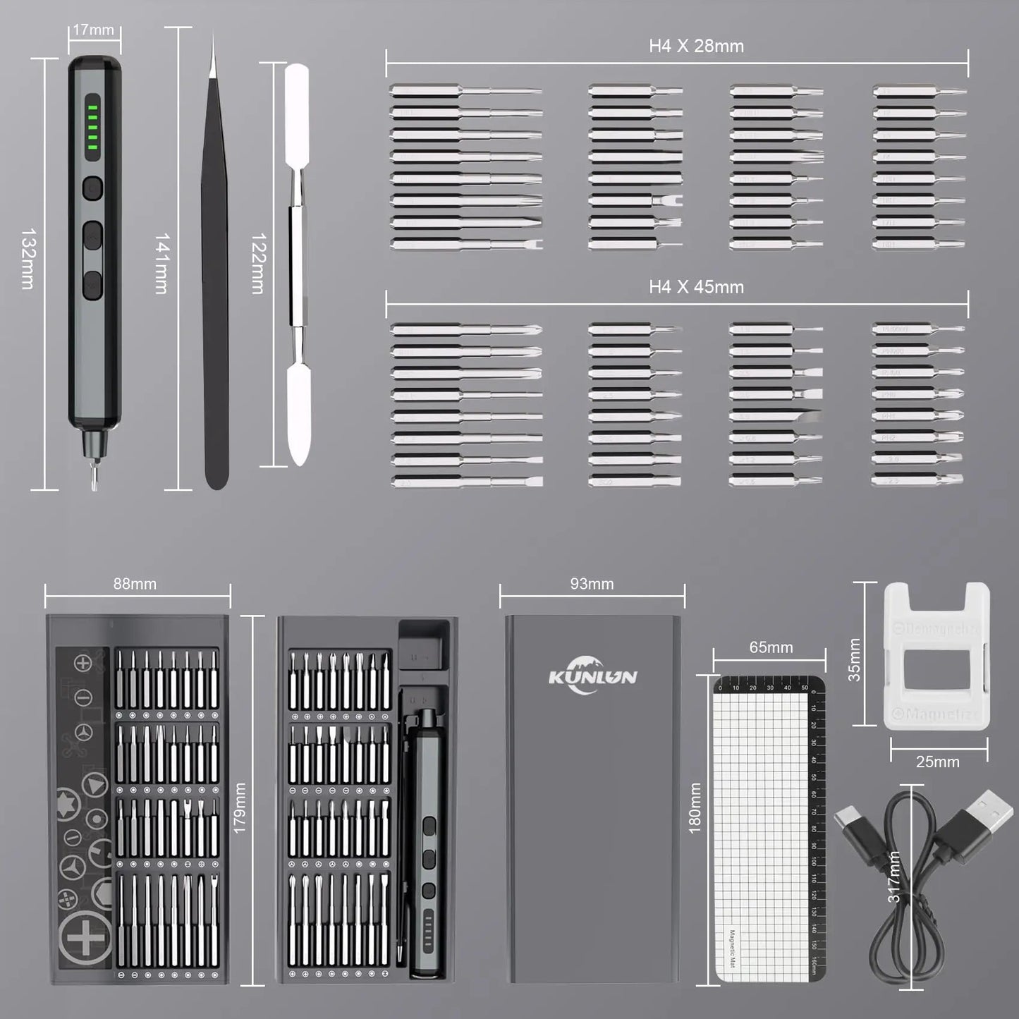KUNLUN 68-in-1 Mini Electric Screwdriver Set, Small Electric Screwdriver Cordless with 64 Magnetic Bits, 5 Torque Settings,    Home Decor Supply | Online Retail | ShoreShopper.com