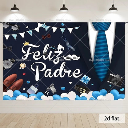 2D Feliz Dia del Padre Backdrops Father's Day Party Decor Photography Background Banner Studio Booth Props Party Supplies