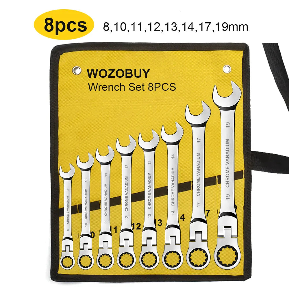Ratcheting Combination Wrench Set, 6-22mm Metric Flex Head Ratcheting Wrench, Chrome Vanadium Steel Spanner with Bag    Home Decor Supply | Online Retail | ShoreShopper.com