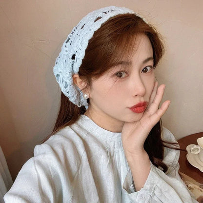 Fashion Knitted Headscarf Hat French Pastoral Style Triangle Headband Handmade Crochet Headband Towel Retro Flower Headscarf    Your Coastal Marketplace | Shoreshopper.com