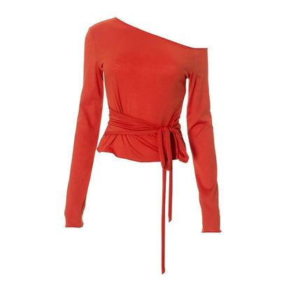 One Shoulder T Shirts For Women Aesthetic Clothes Sashes Crop Top Y2k Accessories Long Sleeve Lady Tshirt Ropa Mujer Camisetas    Your Coastal Marketplace | Shoreshopper.com
