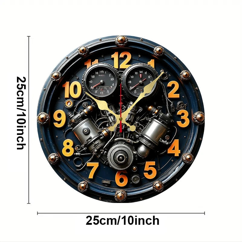 2D Flat Exquisite Engine Wooden Round Silent Hanging Wall Clock, For Living Room, Office, Study Room, Bedroom, Home Decoration.    Home Decor Supply | Online Retail | ShoreShopper.com