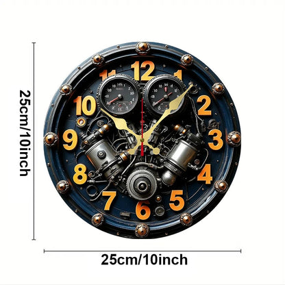 2D Flat Exquisite Engine Wooden Round Silent Hanging Wall Clock, For Living Room, Office, Study Room, Bedroom, Home Decoration.    Home Decor Supply | Online Retail | ShoreShopper.com