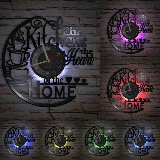 The Kitchen The Heart Of The Home Inspired Vinyl Record Clock Modern Design Vinyl Wall Watch Kitchen Decor Noiseless Timepieces    Home Decor Supply | Online Retail | ShoreShopper.com