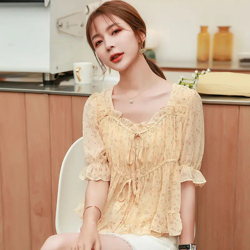 Shirts & Blouses for Women Simple Woman Top Ruffleswith Print New Collection 2025 Fashion Korea Stylish Summer Novelties M Tall    Your Coastal Marketplace | Shoreshopper.com