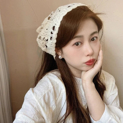 Fashion Knitted Headscarf Hat French Pastoral Style Triangle Headband Handmade Crochet Headband Towel Retro Flower Headscarf    Your Coastal Marketplace | Shoreshopper.com