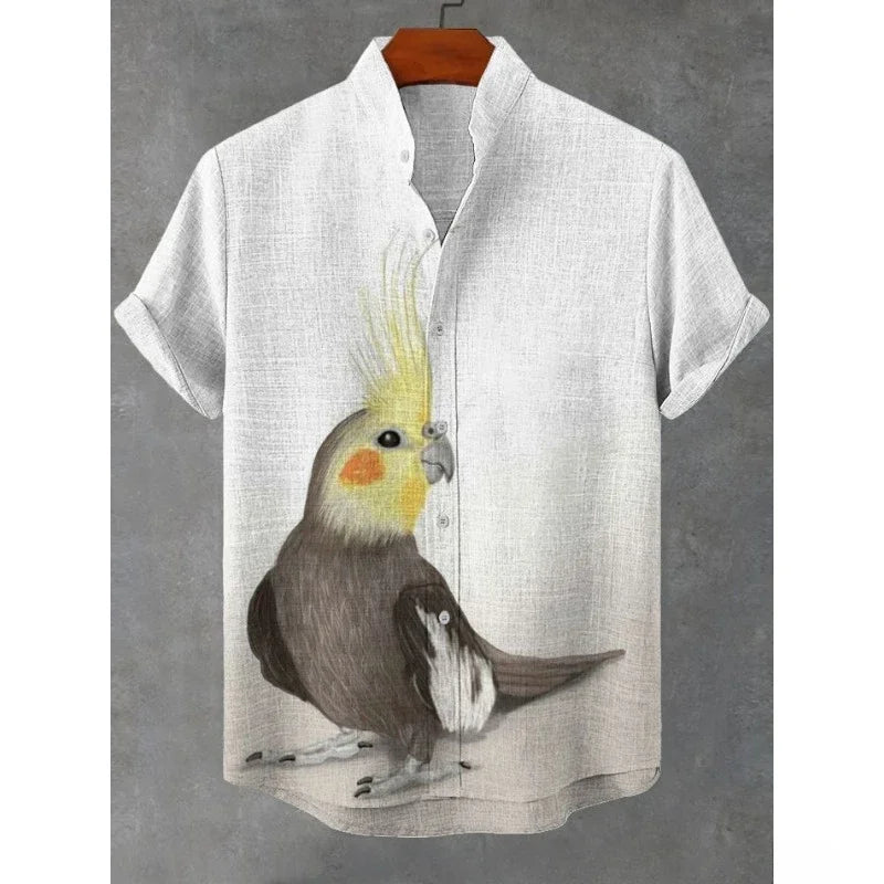 Men's Japanese Parrot Sakura Art Print Casual Shirt Men Blouses Summer Stand Collar Shirts Hawaiian Top Streetwear    Home Decor Supply | Online Retail | ShoreShopper.com