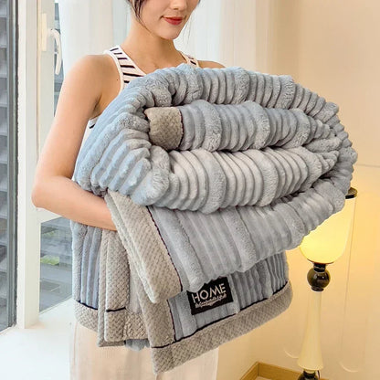 New Rabbit Plush Winter Thick Warm Coral Fleece Blanket Solid Color Double-Sided Cover Blanket Suitable Bedroom Supplies    Your Coastal Marketplace | Shoreshopper.com