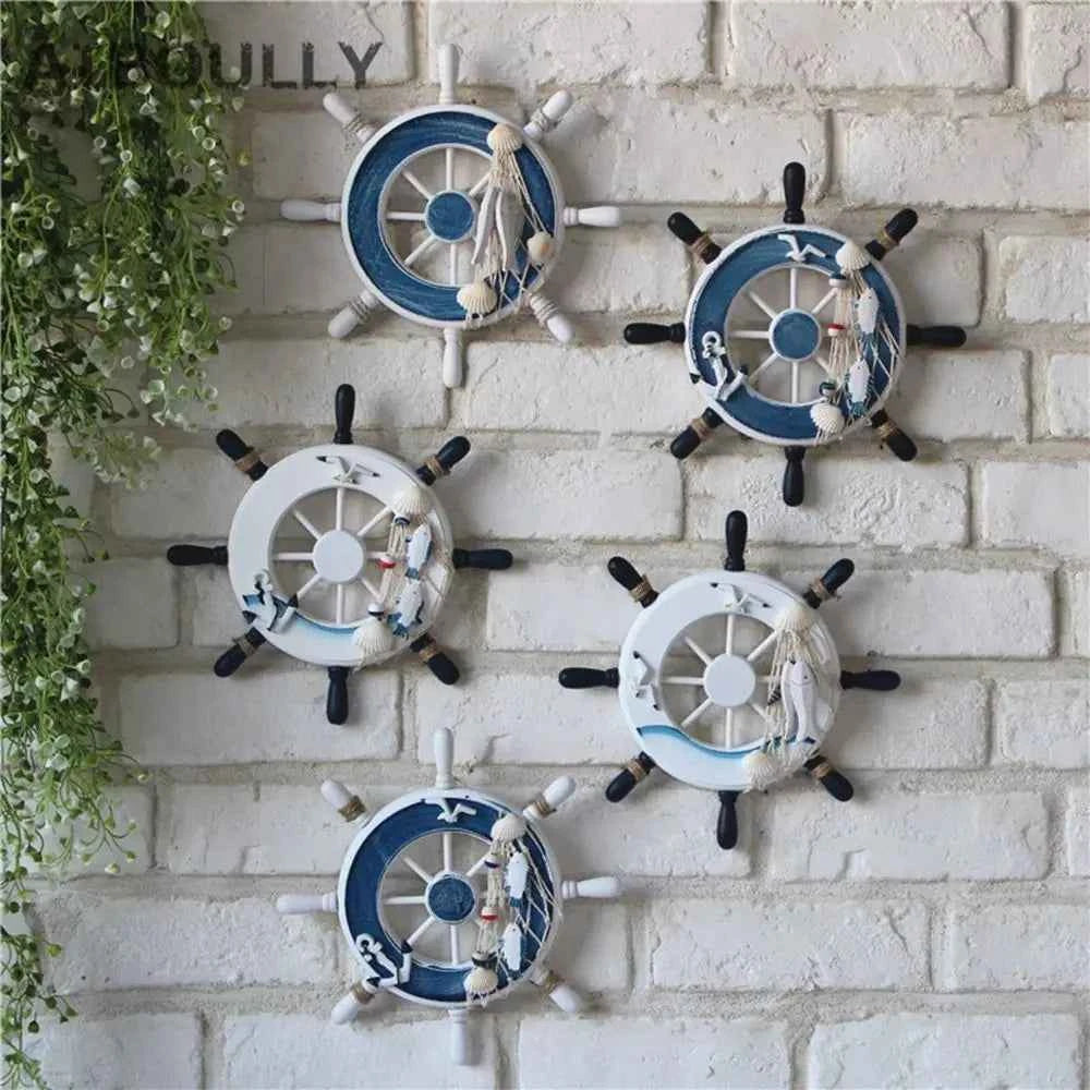 Marine Style Wood Ship Wheel Boat Steering Rudder Mediterranean Ornament Nautical Theme Birthday Party Kids Home Decorations