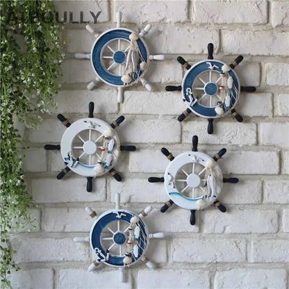 Marine Style Wood Ship Wheel Boat Steering Rudder Mediterranean Ornament Nautical Theme Birthday Party Kids Home Decorations