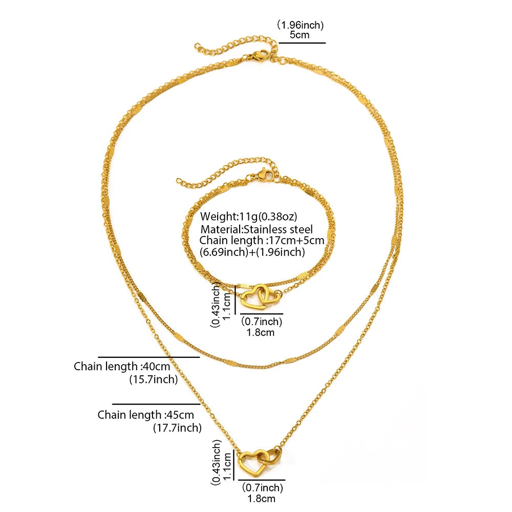 Stainless Steel Jewelry Sets High-end Atmosphere Love Bracelet Love Necklace Double Chain Design Jewelry Sets For Women Jewelry    Home Decor Supply | Online Retail | ShoreShopper.com