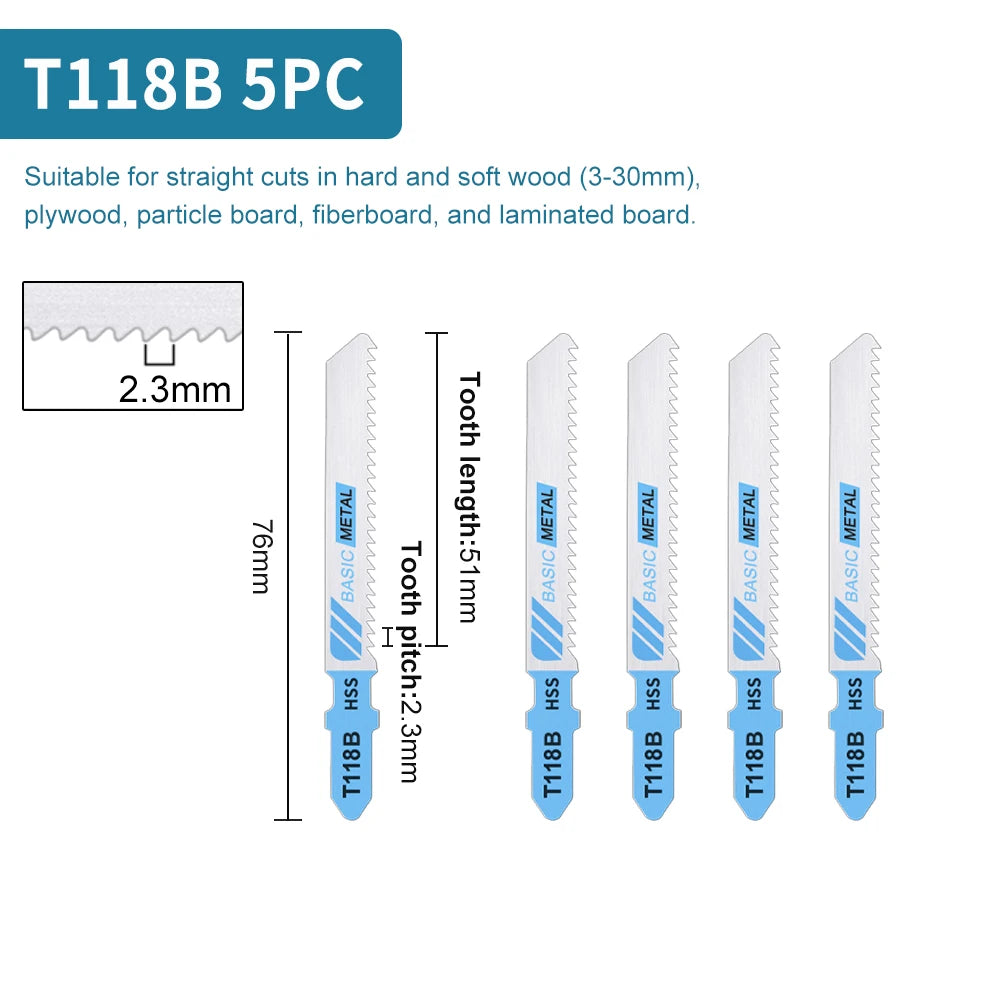 Jigsaw Blades Set T-Shank Jig Saw Blades for Wood Plastic and Metal Cutting Compatible as Bosch/DEWALT/RYOBI/One+/Makita - ShoreCo.Shop