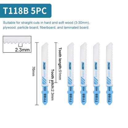 Jigsaw Blades Set T-Shank Jig Saw Blades for Wood Plastic and Metal Cutting Compatible as Bosch/DEWALT/RYOBI/One+/Makita - ShoreCo.Shop