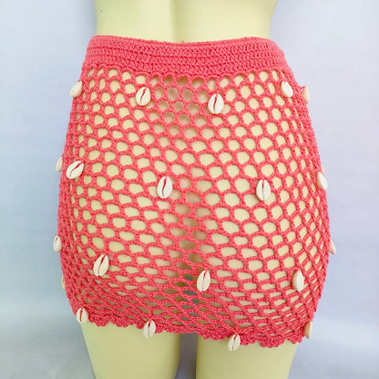 Women Beach Wear Swimsuit Cover-Ups Boho Summer See-Through Hollow Out Bandage High Waist Short Beach Skirt Crochet Knit Skirts    Your Coastal Marketplace | Shoreshopper.com