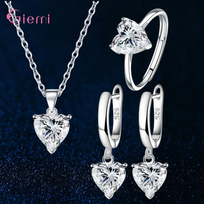 Top Fashion 925 Silver Jewelry Sets Shiny Crystal Gifts Suit For Women Girls Pendant Necklace Earrings Rings Hot Sale    Home Decor Supply | Online Retail | ShoreShopper.com
