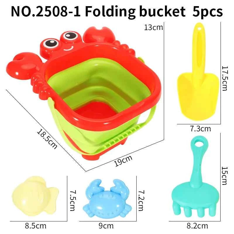 Beach Toys for Kids Sand Toys Set for Toddlers Sandbox Toys with Collapsible Bucket Shovel Rake Set Sand Molds Summer Outdoor