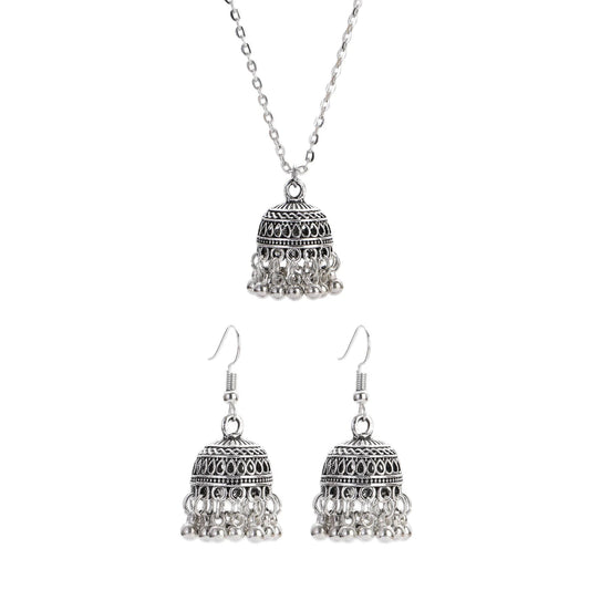 Ethnic Indian Wedding Jewelry Set for Bride Silver Color Carved Bells Necklace&Earring Vintage Dangle Earrings Gifts    Home Decor Supply | Online Retail | ShoreShopper.com