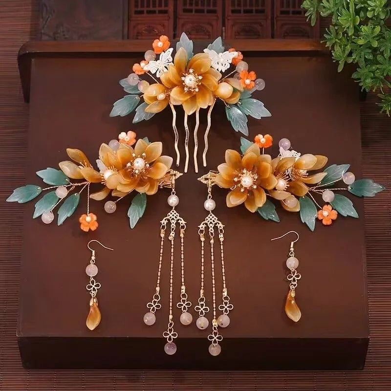 1 Set Ancient Headwear Hairpins Complete Super Immortal Made Headwear New Simple Pink flower Children's Ancient Headwear    Your Coastal Marketplace | Shoreshopper.com