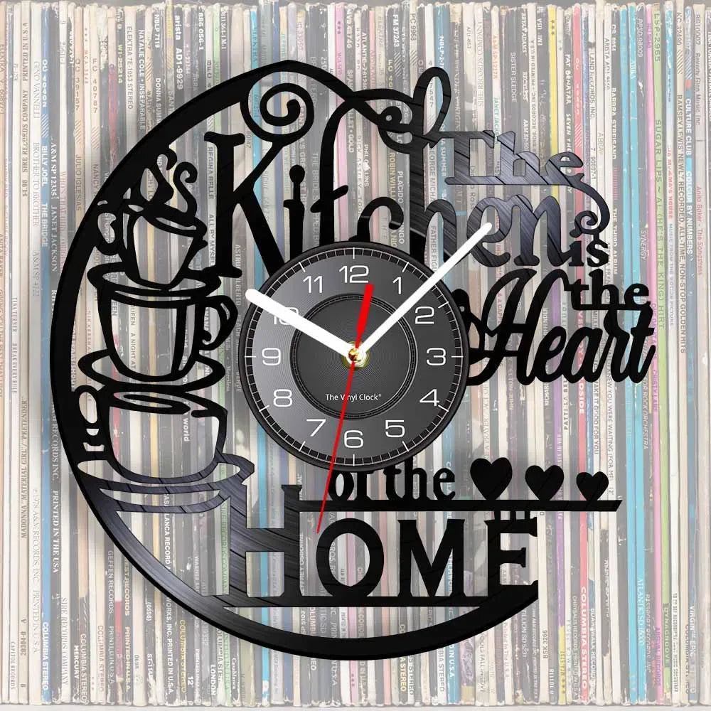 The Kitchen The Heart Of The Home Inspired Vinyl Record Clock Modern Design Vinyl Wall Watch Kitchen Decor Noiseless Timepieces    Home Decor Supply | Online Retail | ShoreShopper.com