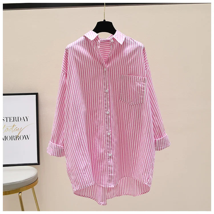 Striped Shirt Women Shirts Summer Autumn Fashion Female Office Lady Loose Blouse Long Sleeve Sun Protection Tops Casual Shirts    Your Coastal Marketplace | Shoreshopper.com