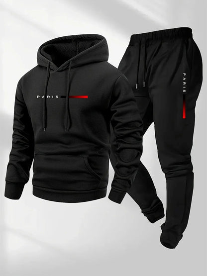 Paris Letter Printed Sweatshirt Set Men's Wool Hooded Sweatshirt Pants Set Spring and Autumn Winter Warm Casual Sportswear Set    Home Decor Supply | Online Retail | ShoreShopper.com