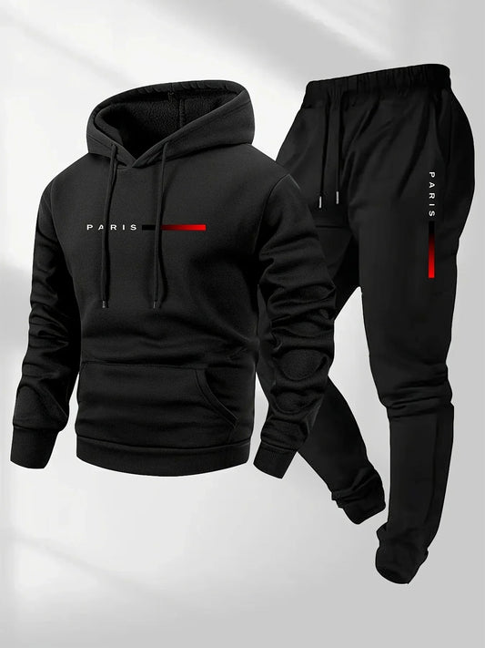 Paris Letter Printed Sweatshirt Set Men's Wool Hooded Sweatshirt Pants Set Spring and Autumn Winter Warm Casual Sportswear Set    Home Decor Supply | Online Retail | ShoreShopper.com