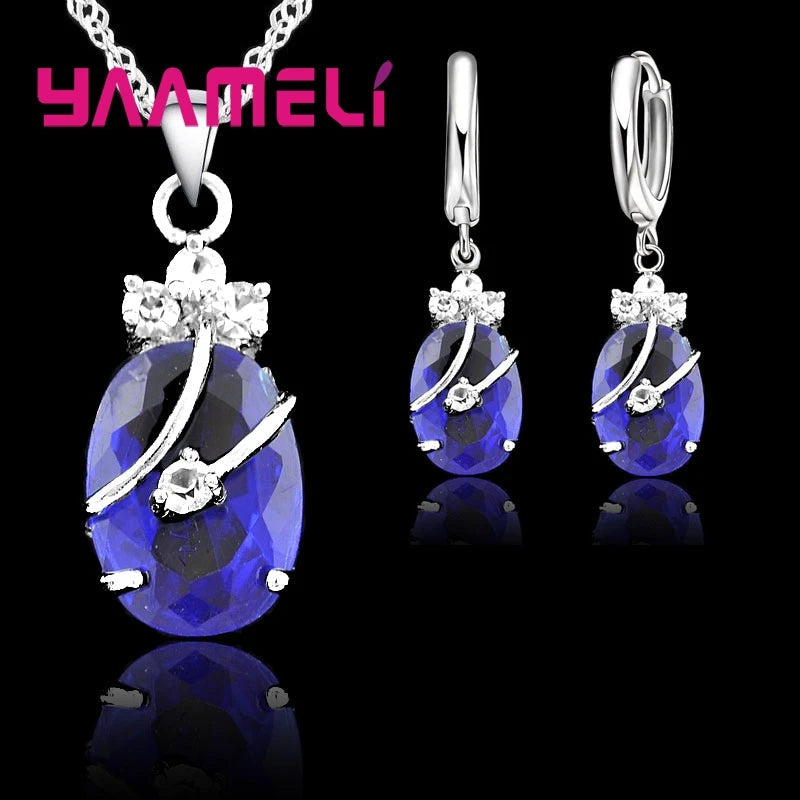 New Fashion Vintage Jewelry Sets For Women 925 Sterling Silver Crystal Stone Pendant Charms Wedding Necklace Hoop Earrings    Home Decor Supply | Online Retail | ShoreShopper.com