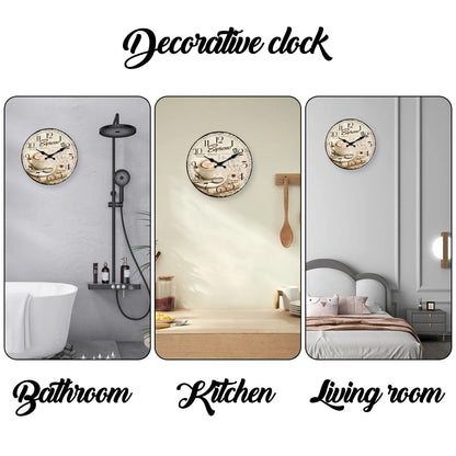 European Retro Coffee Cup Pattern Wooden Wall Clock for Living Room, Bedroom, Kitchen, Home Decoration, Silent Quartz Clock, Holiday Gift, 10 Inches, 12 Inches (No Battery)    Home Decor Supply | Online Retail | ShoreShopper.com